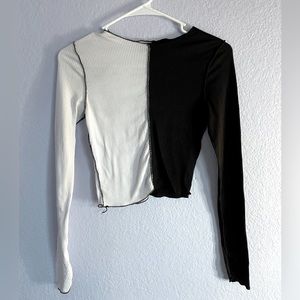 Black & White half and half fitted long sleeve top